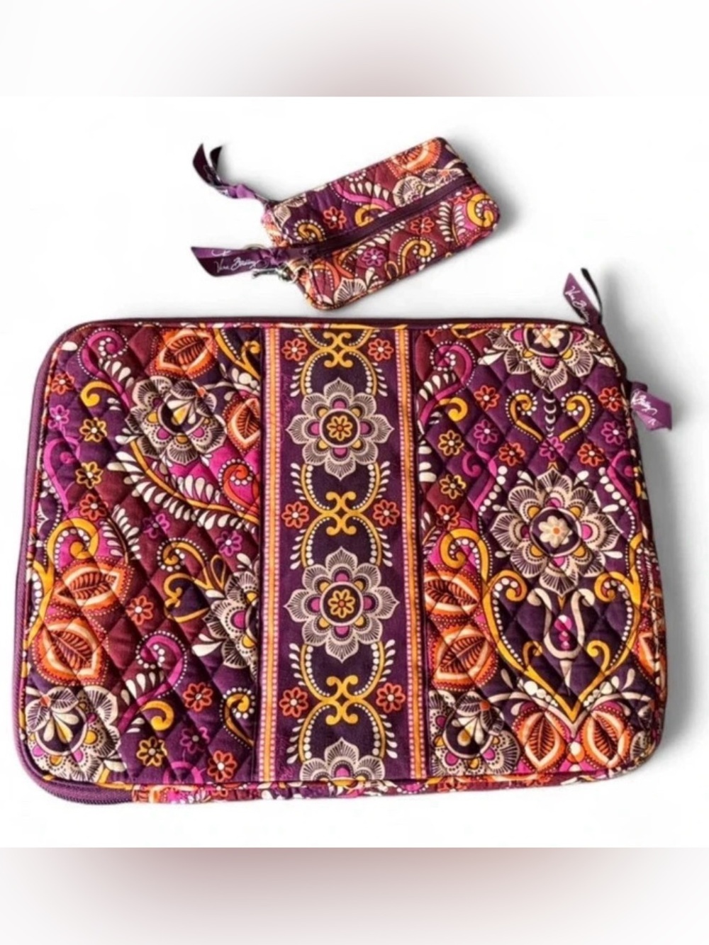 Vera Bradley Safari Sunset Paisley Quilted Laptop Sleeve and Pouch Set